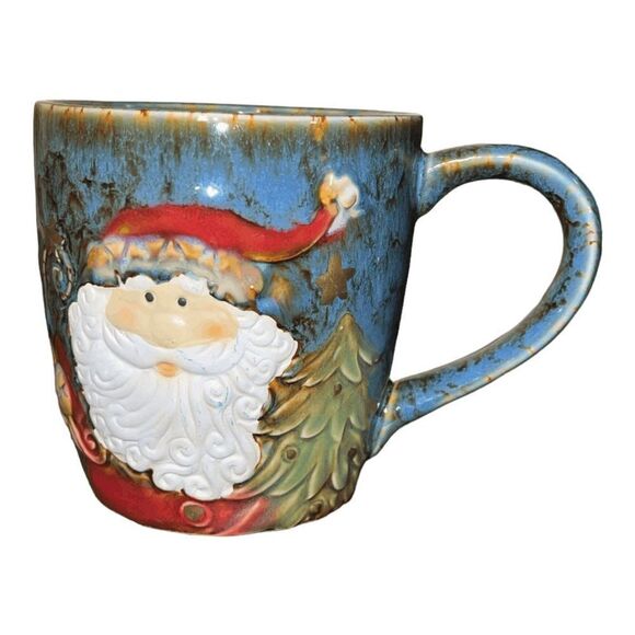 Stoneware Hand Painted Santa Claus 16oz Ceramic Coffee Mug Christmas Mug Holiday - Picture 1 of 3